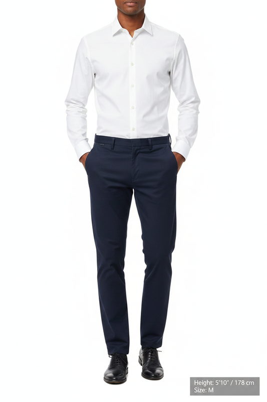 Wam Denim Jorell Navy Chino – model front view with size label