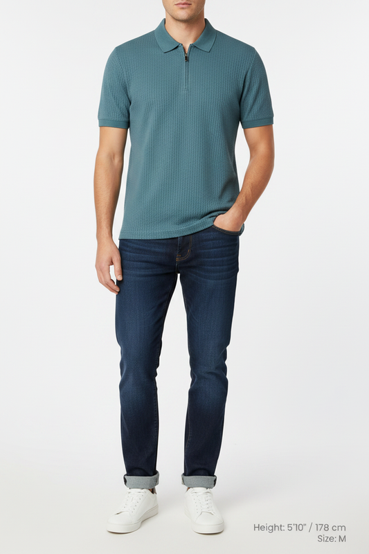 The Linvar Petrol Polo - Model with size info