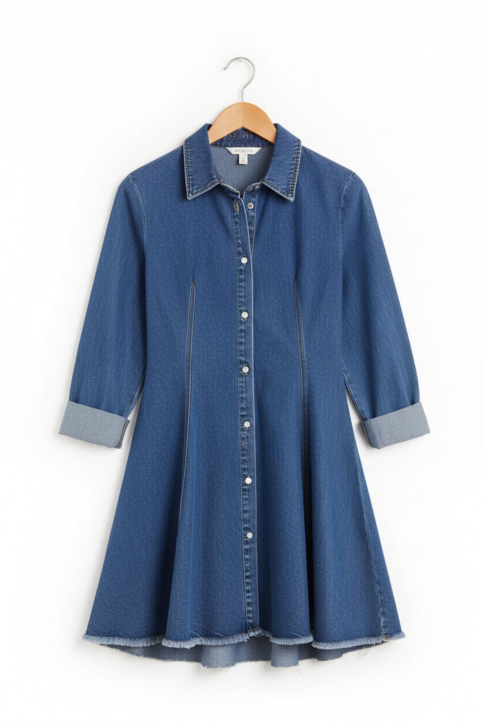 Denim Shirt Flared Dress - Blue / L - Dresses/Mini Dresses