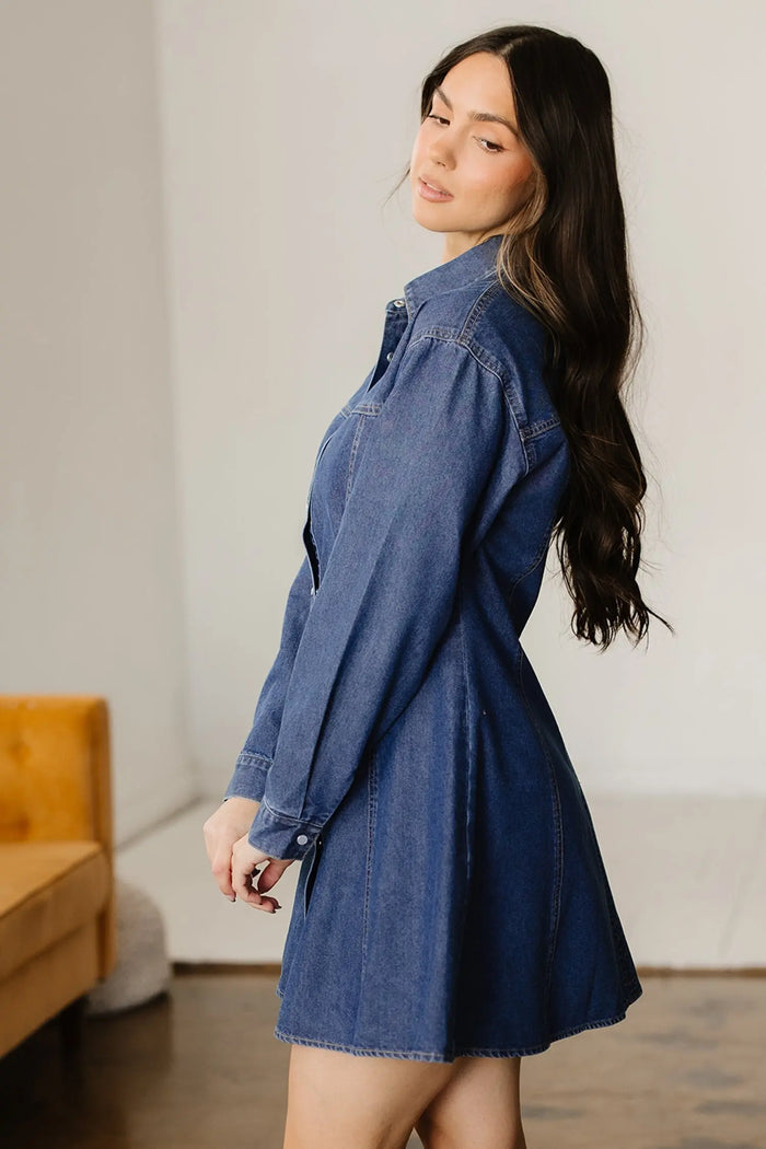 Denim Shirt Flared Dress - Dresses/Mini Dresses