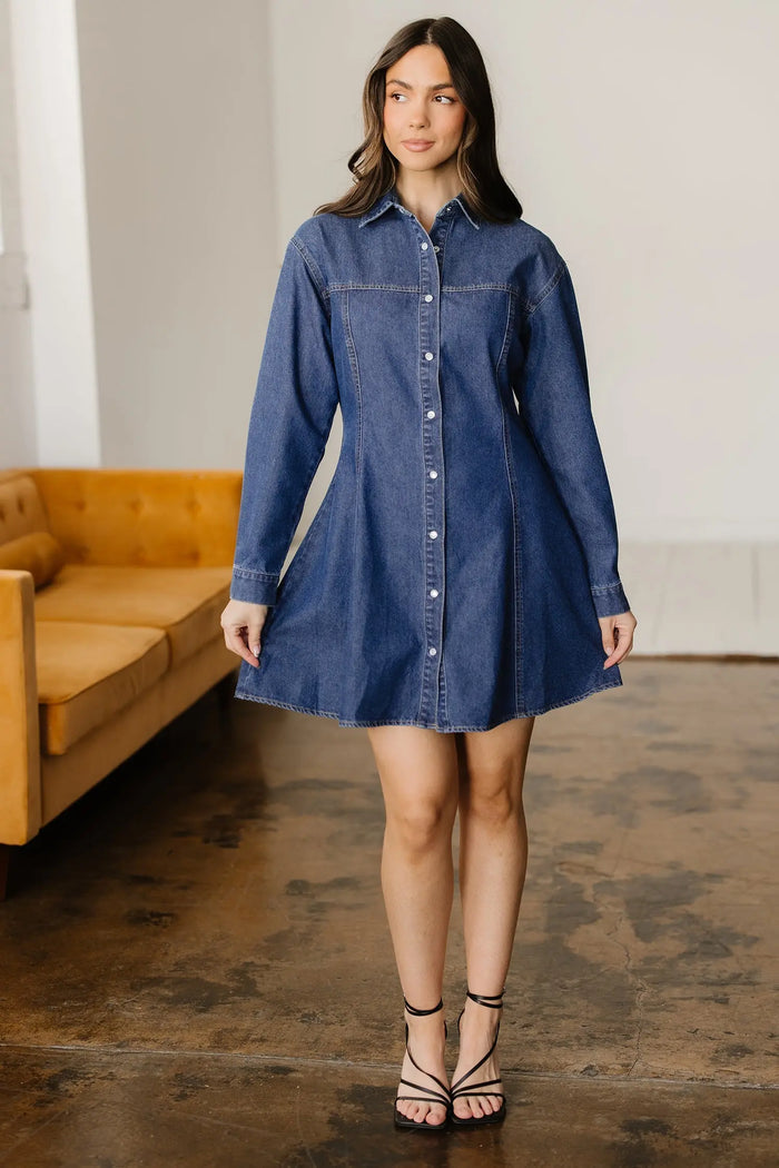 Denim Shirt Flared Dress - Dresses/Mini Dresses