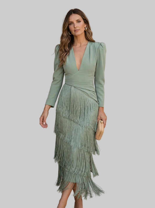 Dora | Draped Fringe Maxi Dress