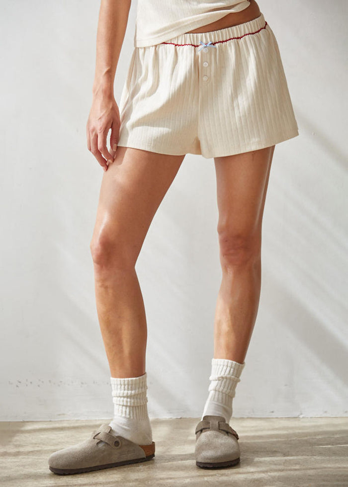 Dream Bow Pointelle Shorts - Cream Red