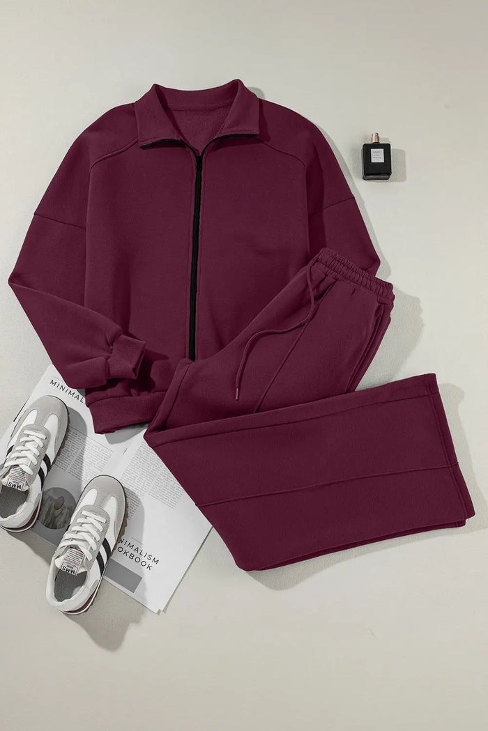Drop Shoulder Zip Up Jacket Drawstring Joggers Co-ord Set - Activewear/Activewear Sets