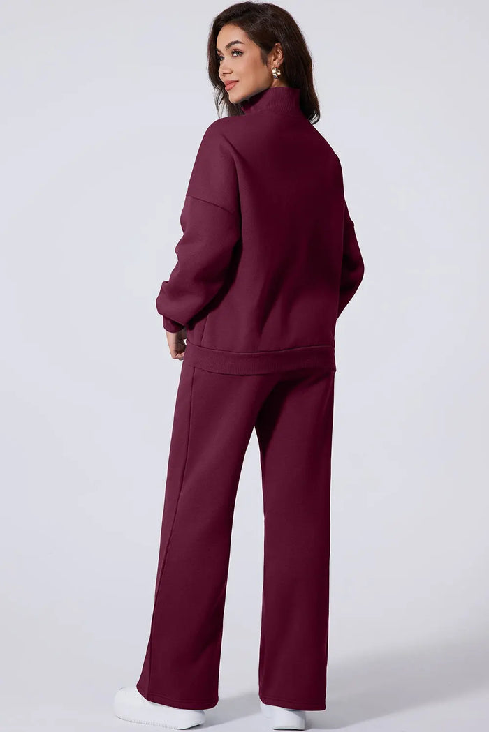 Drop Shoulder Zip Up Jacket Drawstring Joggers Co-ord Set - Activewear/Activewear Sets