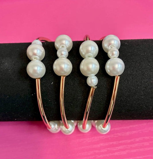 Elegant Pearl & Gold Bangle Set