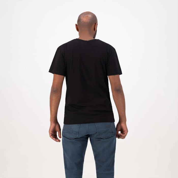 Rogelli Casual Enjoy Life Graphic t-shirt korte mouwen heren zwart gedragen achterkant.