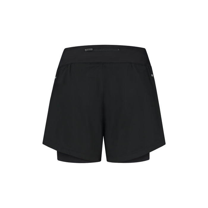 Rogelli Essential 2-in-1 korte hardloopbroek dames zwart achterkant.