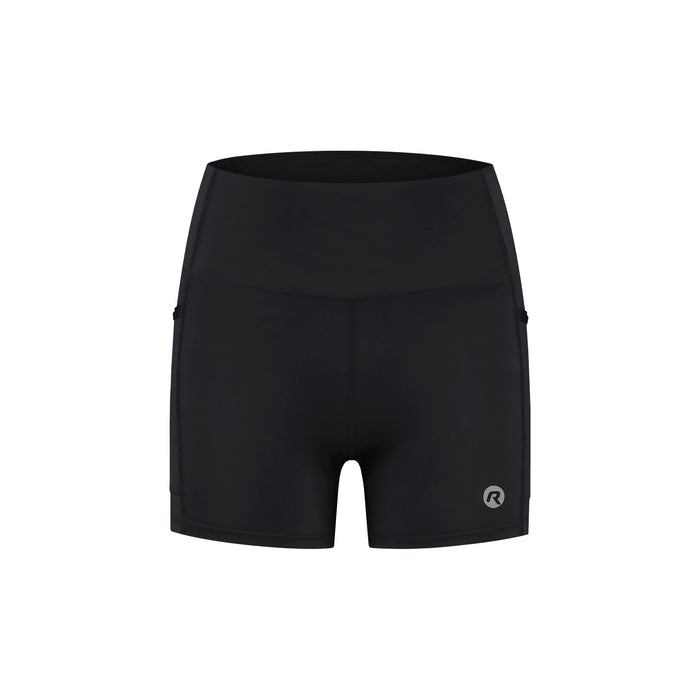 Rogelli Essential korte hardloopbroek strakke pasvorm dames zwart voorkant.