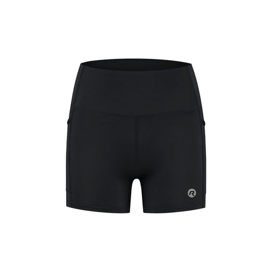 Rogelli Essential korte hardloopbroek strakke pasvorm dames zwart voorkant.