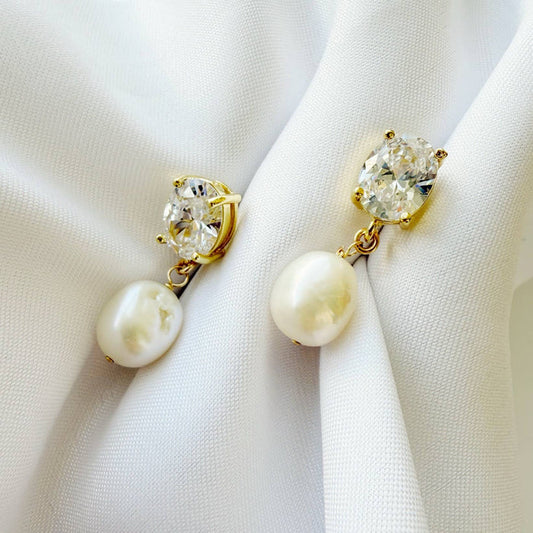 Ever After Cz Freshwater Pearl Earrings Gold Filled