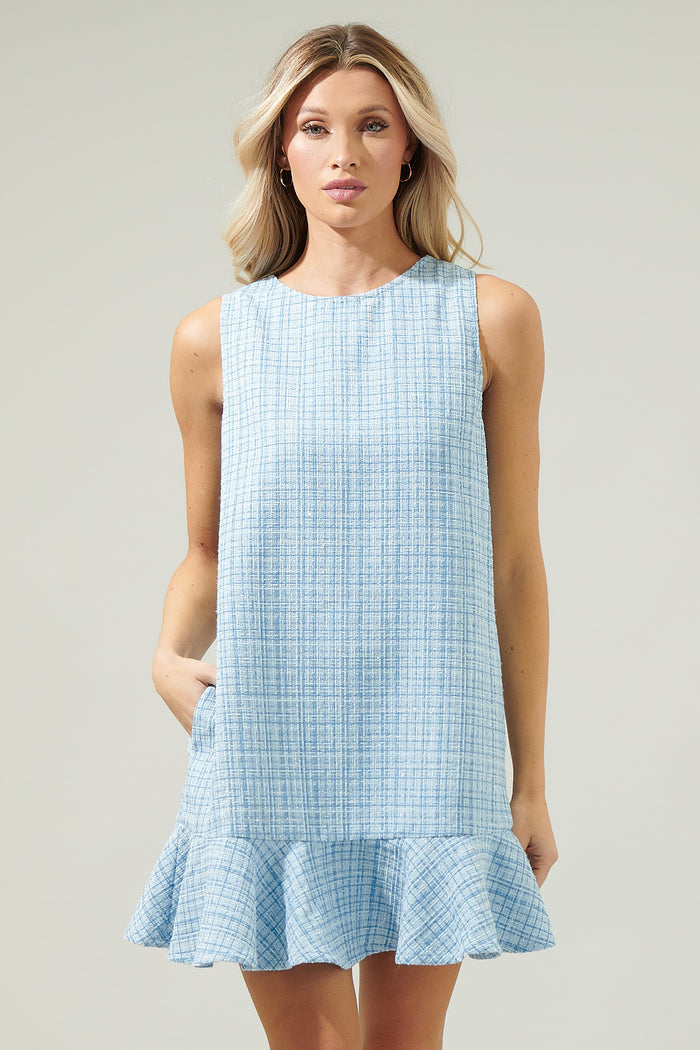 Fairy Floss Ruffled Tweed Shift Dress