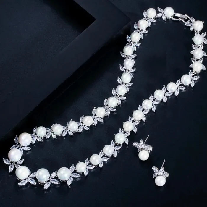Wedding Jewelry - Luxury Pearl and CZ Bridal Jewelry Set