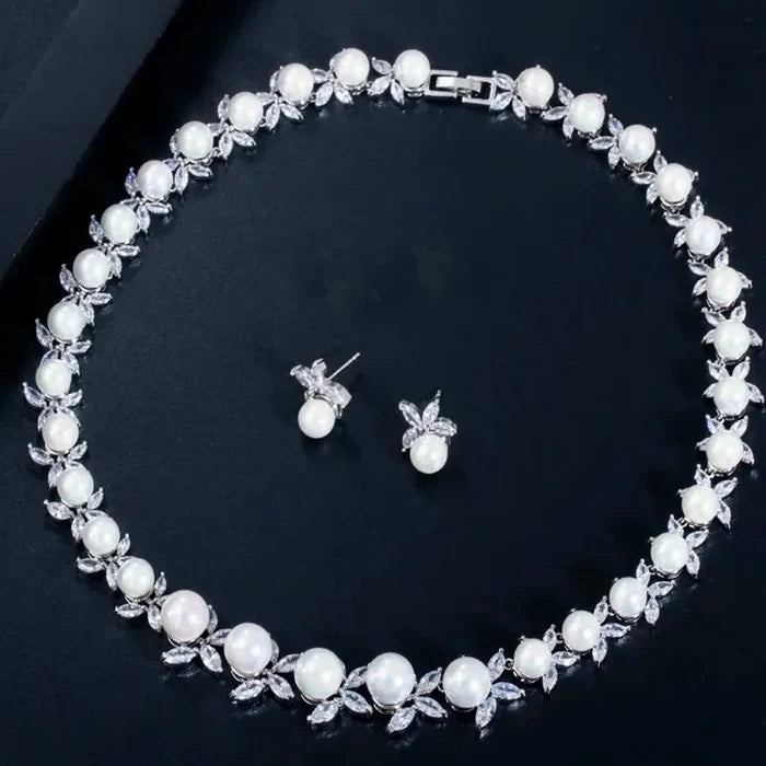 Wedding Jewelry - Luxury Pearl and CZ Bridal Jewelry Set