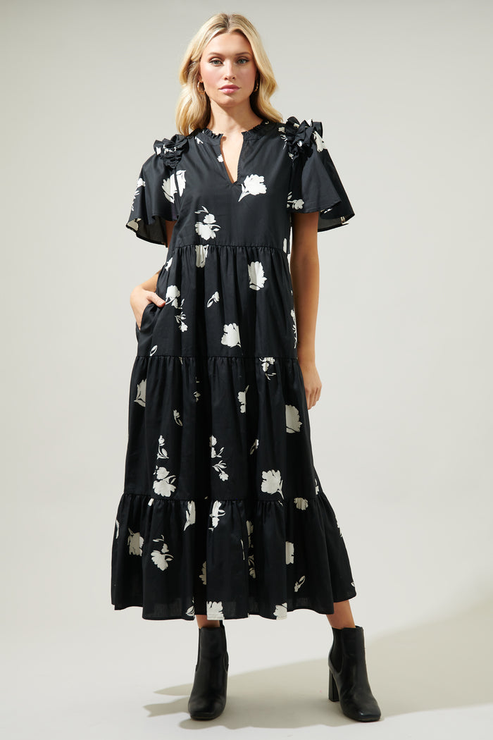 Fleur Noir Escondido Tiered Shift Midi Dress