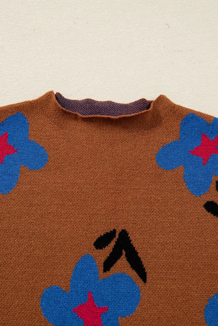 Floral High Neck Sweater Vest - Sweaters & Cardigans/Sweater Vests