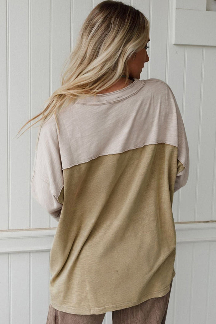 Flower Patched Exposed Seam Bracelet Sleeve Oversized T-Shirt - Tops/Long Tops