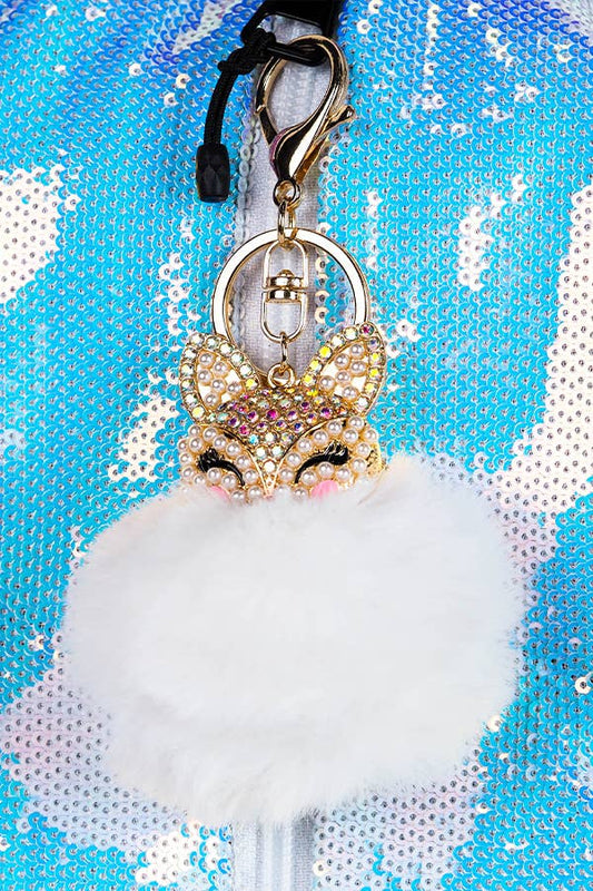Fluff Crystal Fox Keychain in White