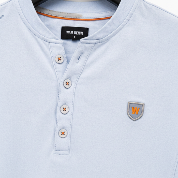 WAM DENIM T-Shirt 79664 Velvet Light Blue - Collar & Badge Detail