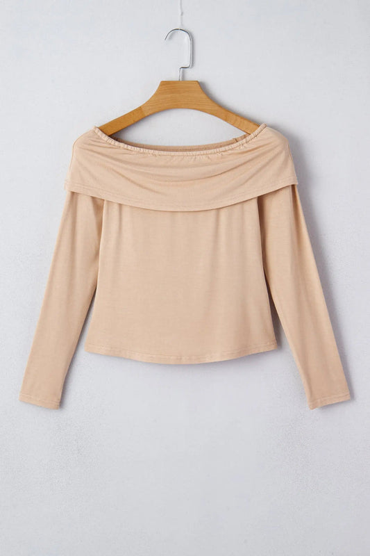 Foldover Off The Shoulder Long Sleeve Slim Top - Tops/Long Tops
