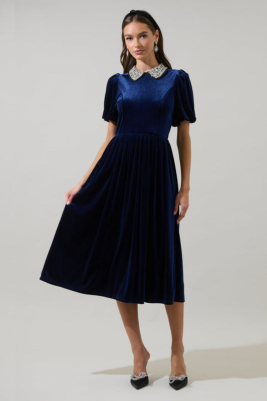 Francie Rhinestone Velvet Midi Dress