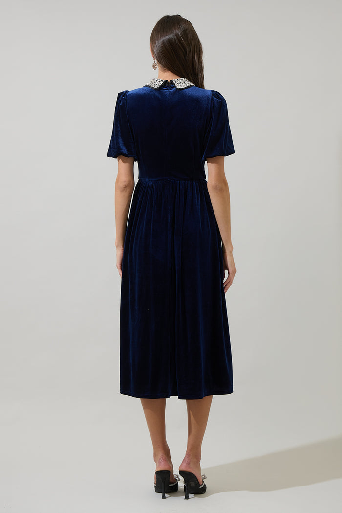 Francie Rhinestone Velvet Midi Dress