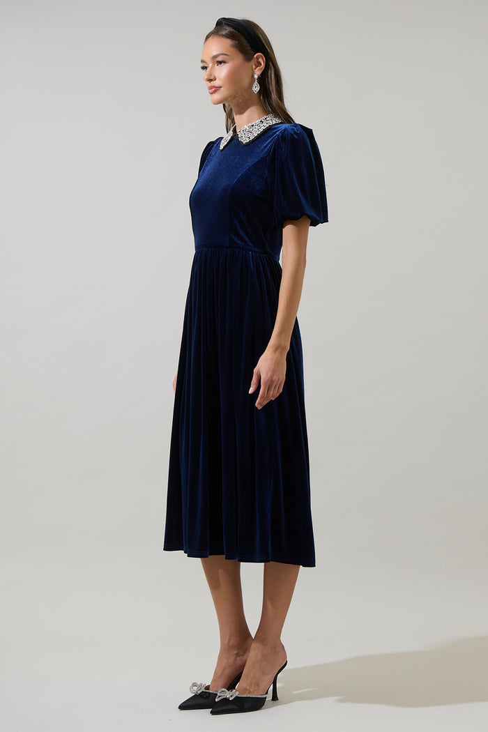 Francie Rhinestone Velvet Midi Dress