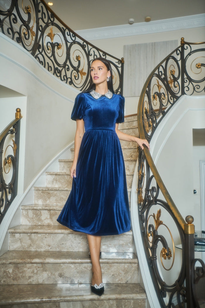 Francie Rhinestone Velvet Midi Dress