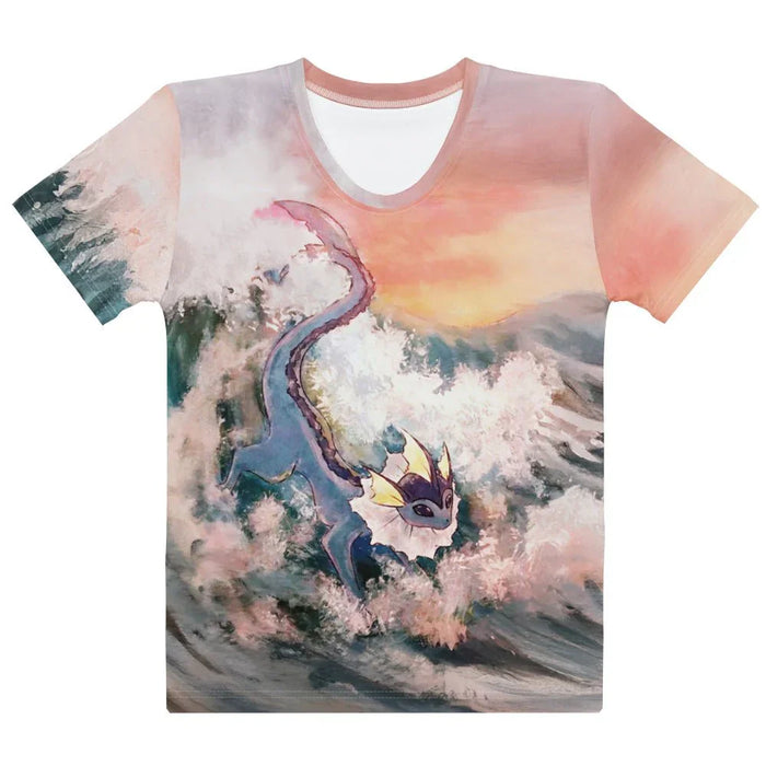 A fantastical aquatic quadruped (resembling a water-elemental fox with a finned collar) surges from turbulent seas in this dynamic, painterly design. Contact us with accessibility feedback, we'd love to help!