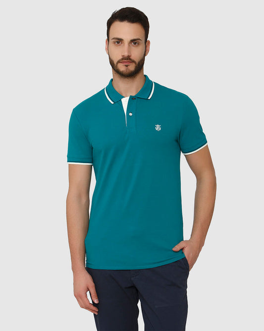 Green Contrast Tipping Polo Neck T-Shirt