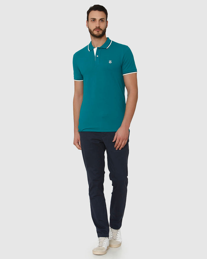Green Contrast Tipping Polo Neck T-Shirt