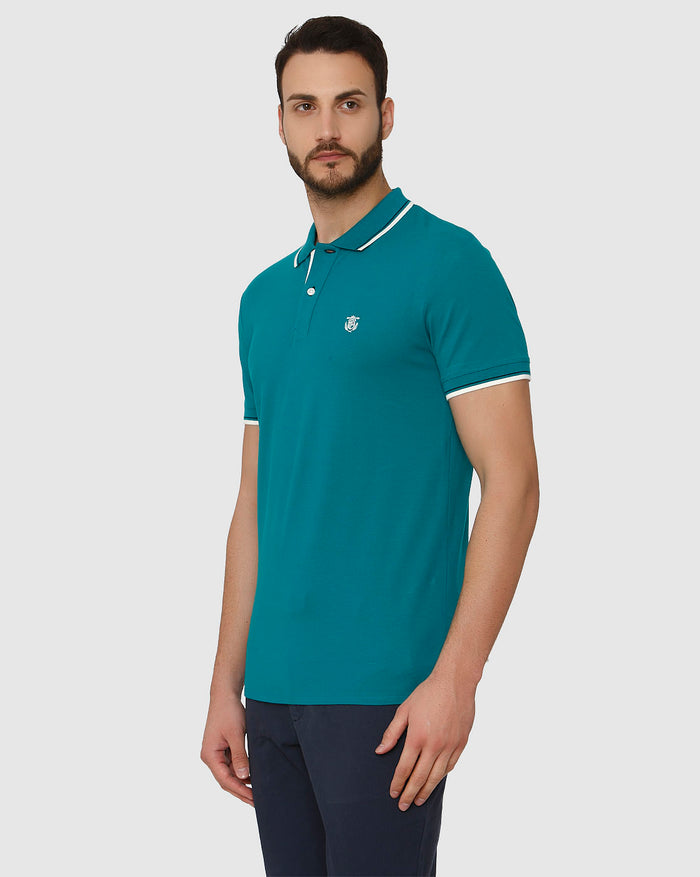Green Contrast Tipping Polo Neck T-Shirt