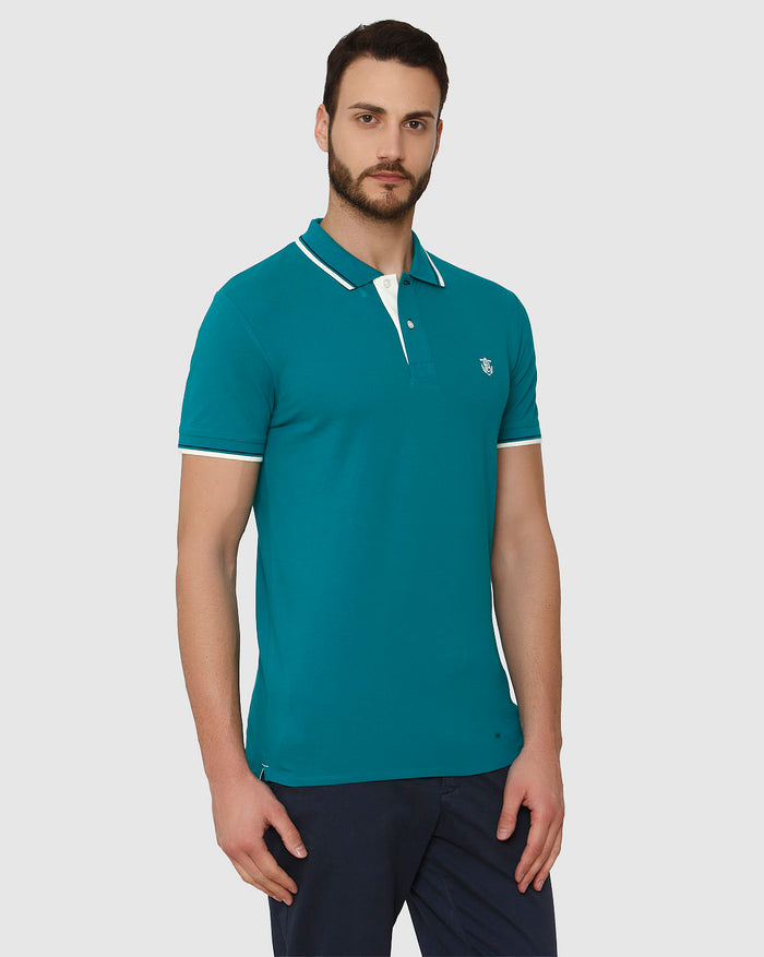 Green Contrast Tipping Polo Neck T-Shirt