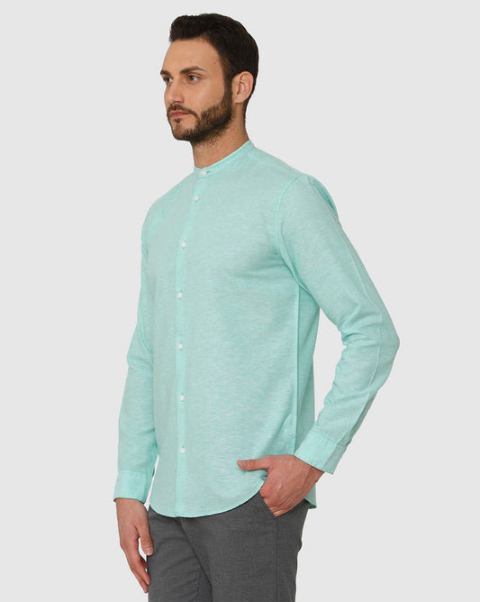 Green Faded Regular Fit Full Sleeves Shirt