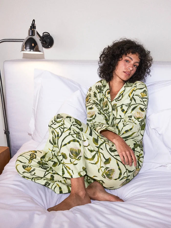 Green Floral Print Cotton Pyjamas & Sleep Mask