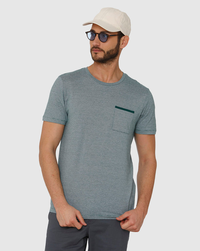 Green Front Pocket Crew Neck T-Shirt