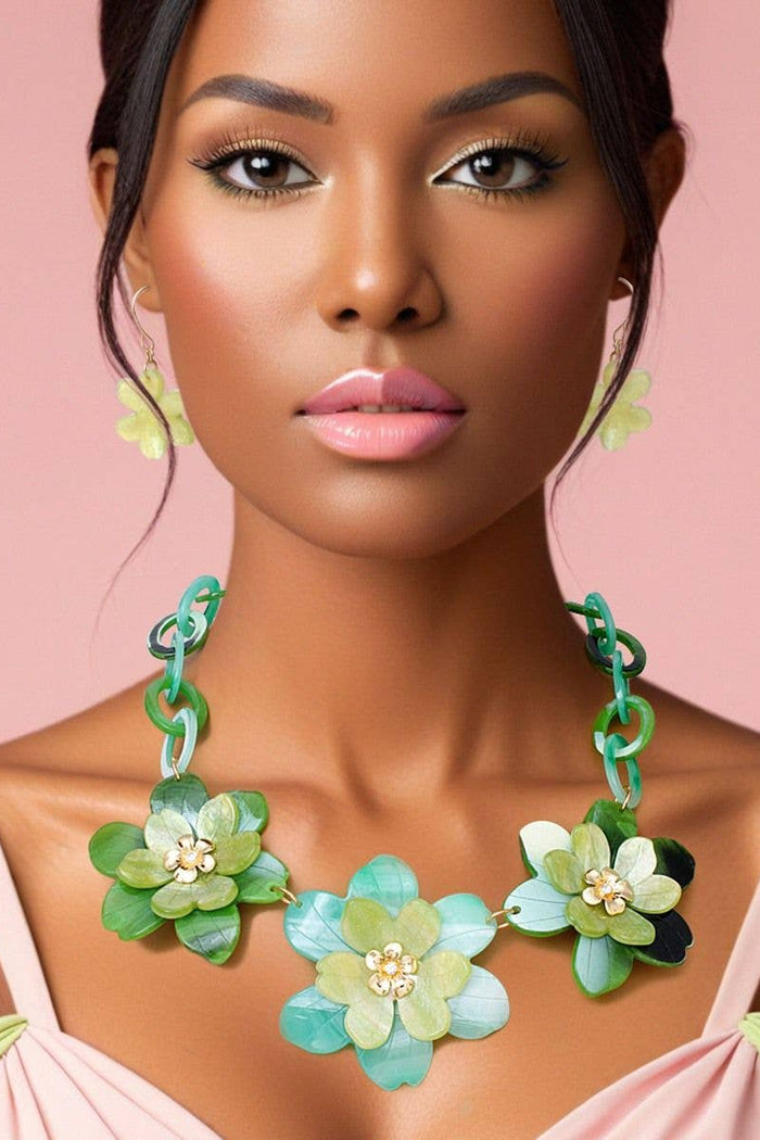 Style the Green Links 3D Flower Necklace exclusively at Born To Glam