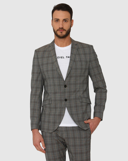 Grey Checks Double Button Slim Fit Blazer