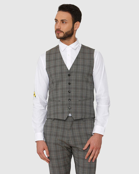 Grey Checks Slim Fit Waistcoat