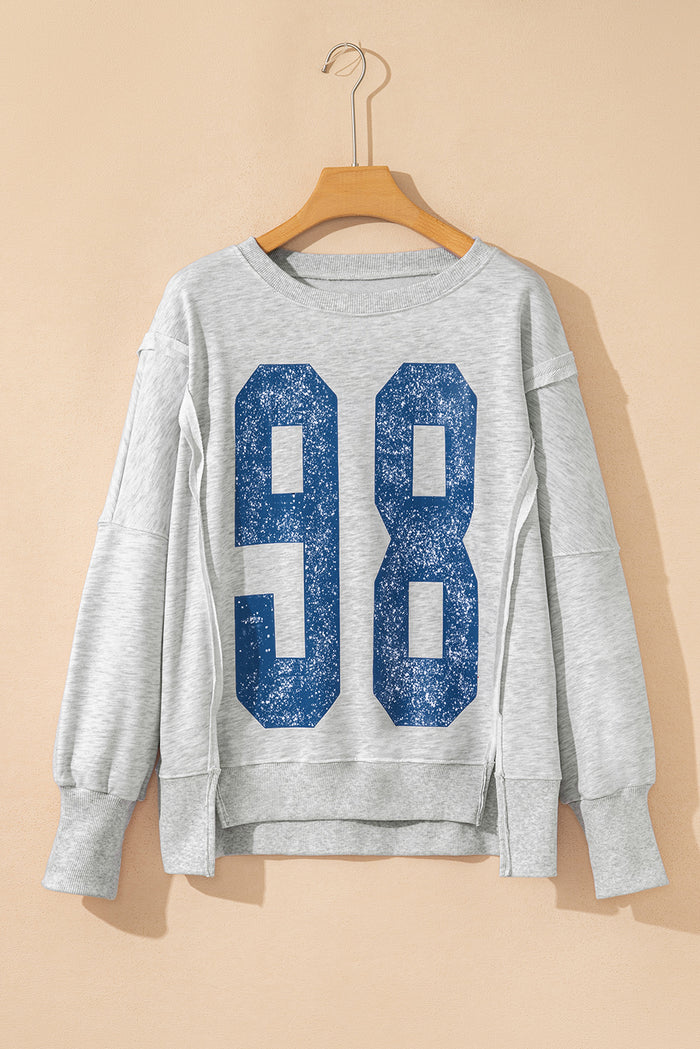 Grey Faded Varsity Print Loose Pullover Top - Tops/Sweatshirts & Hoodies