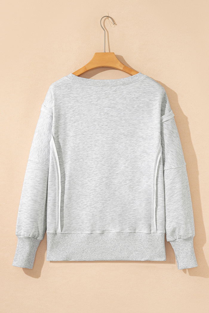 Grey Faded Varsity Print Loose Pullover Top - Tops/Sweatshirts & Hoodies