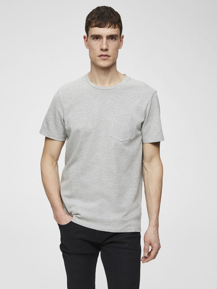 Grey Front Chest Pocket Crew Neck T-Shirt