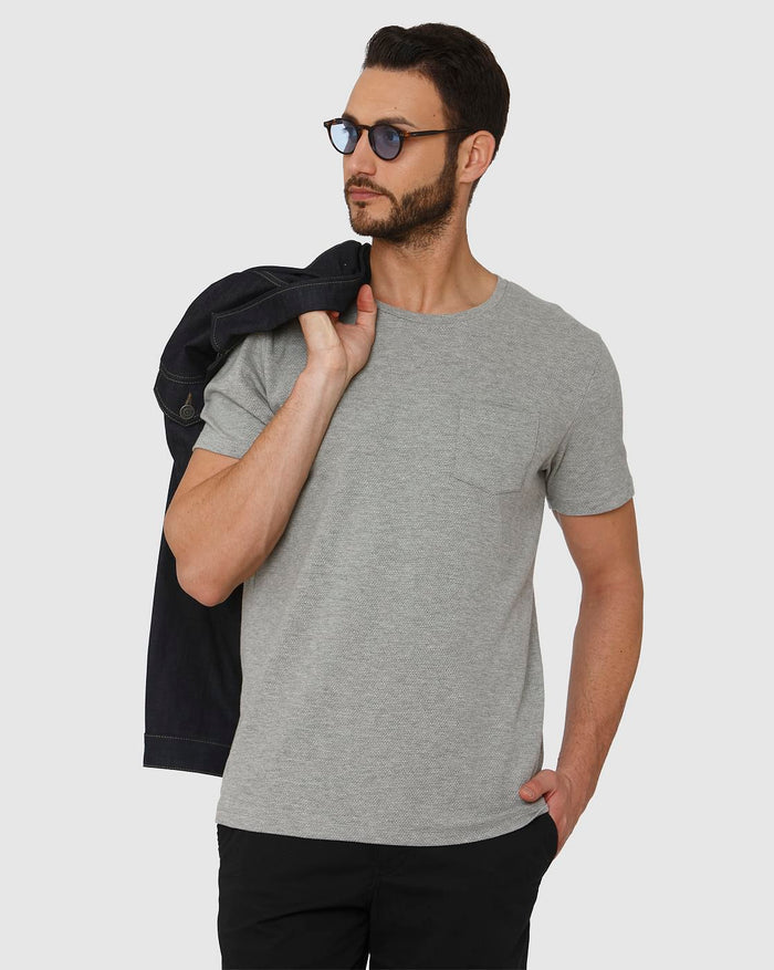 Grey Front Chest Pocket Crew Neck T-Shirt