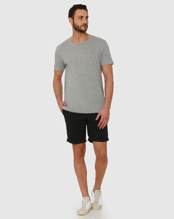 Grey Front Chest Pocket Crew Neck T-Shirt