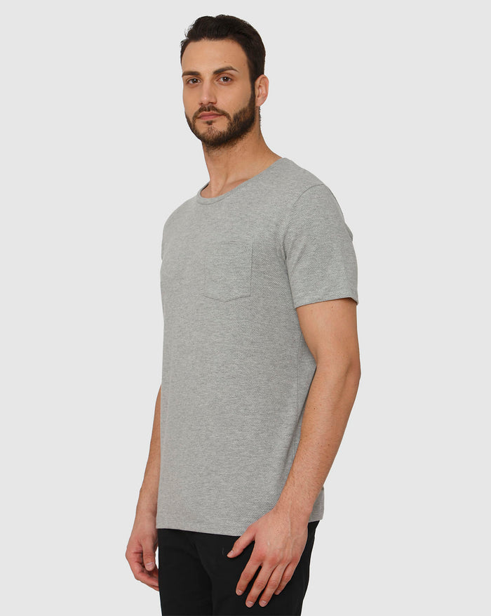 Grey Front Chest Pocket Crew Neck T-Shirt