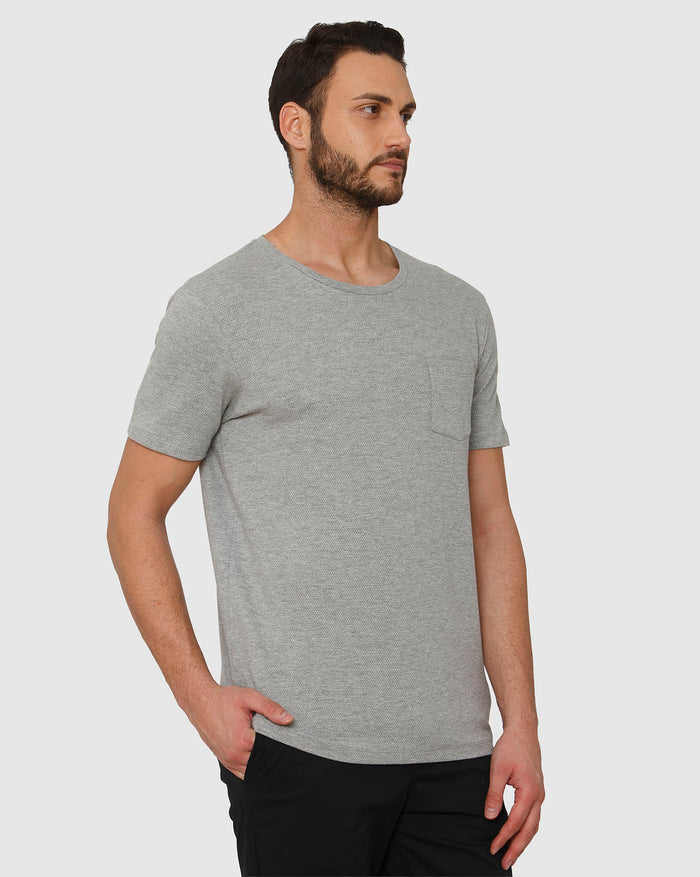 Grey Front Chest Pocket Crew Neck T-Shirt