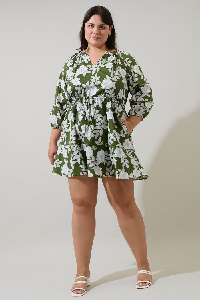 Haizley Floral Dabria Split Neck Mini Dress Curve