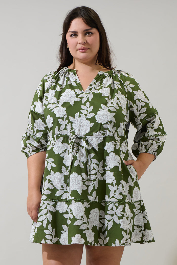 Haizley Floral Dabria Split Neck Mini Dress Curve