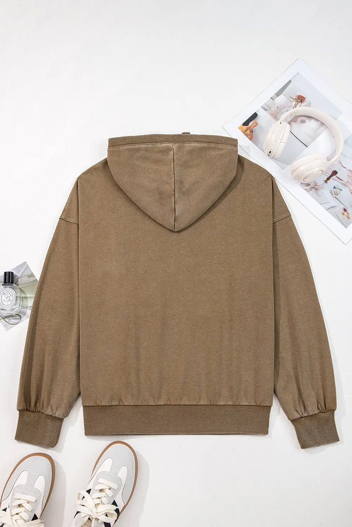 Half Zip Kangaroo Pocket Mineral Wash Baggy Hoodie - Tops/Sweatshirts & Hoodies
