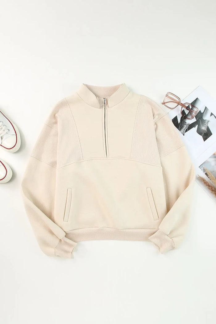 Half Zip Stand Collar Exposed Seam Sweatshirt - Tops/Sweatshirts & Hoodies